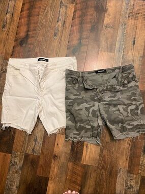 Two pairs of Express Cutoff Denim Shorts - White & Olive Camo